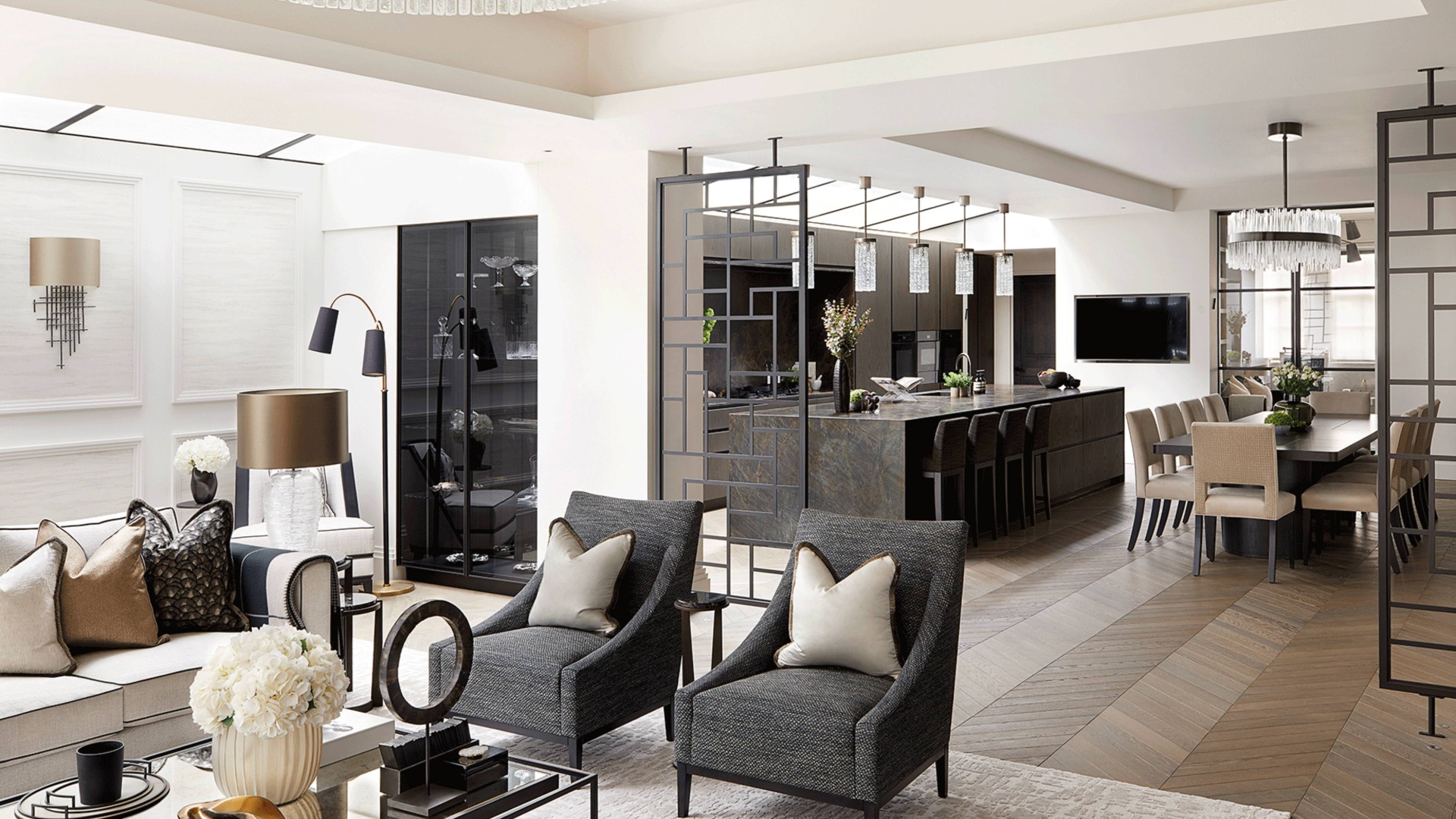 Luxury London residential interior with open-plan living and kitchen design by Bourdon Hill structural engineers